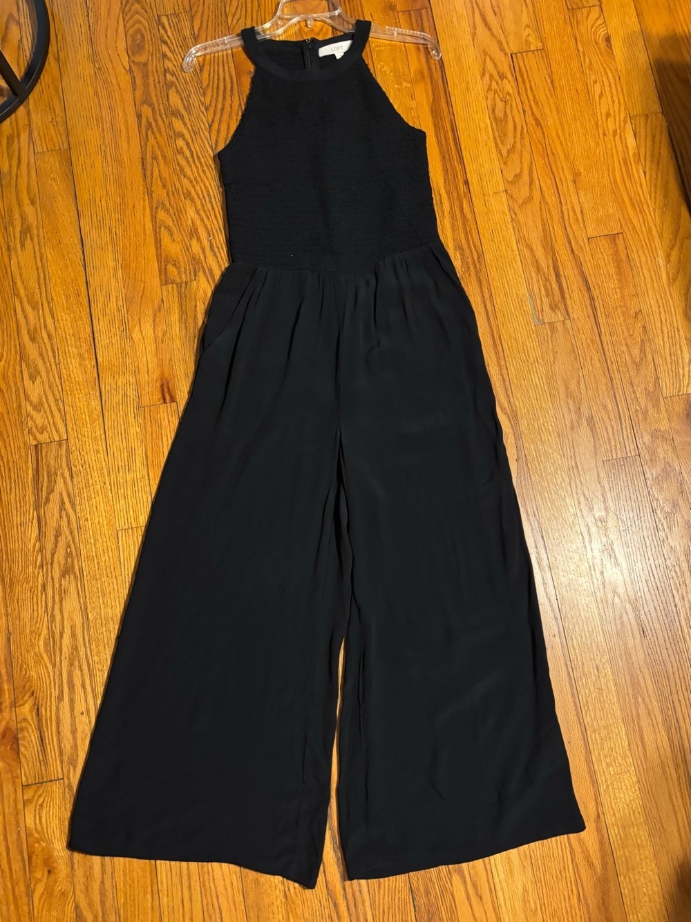 LOFT Black Sleeveless Wide-Leg Jumpsuit